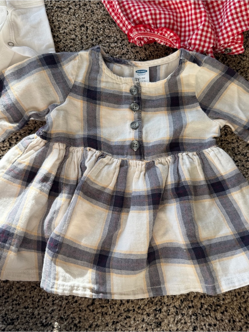 Old Navy Plaid Button-Front Baby Dress in Cream and Blue
